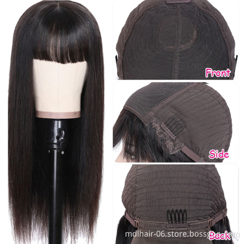Wholesale Brazilian Straight Human Hair Wig Full Machine Made Remy Human Hair Wig with Bangs 150 density Straight Wig With Bangs